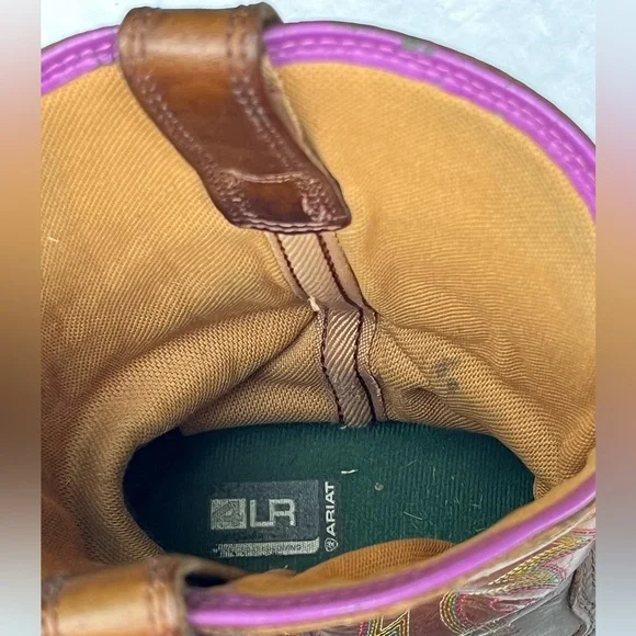 Ariat Hybrid Rancher Square Toe Cowboy Boots Women 10B Western Purple Embroidery - Picture 11 of 16